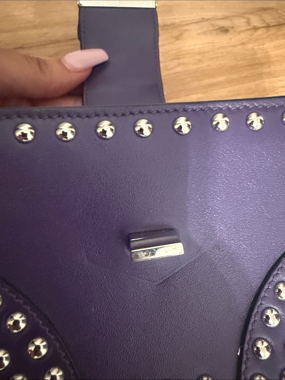 Prada Purple City Calfskin Studded Elektra Turn Lock clutch bag - Picture 5 of 10
